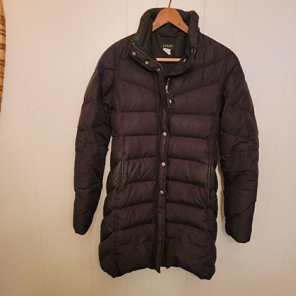 J. Crew down filled long black jacket XS